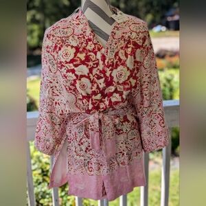 Zara Floral Pink and White Kimono Robe